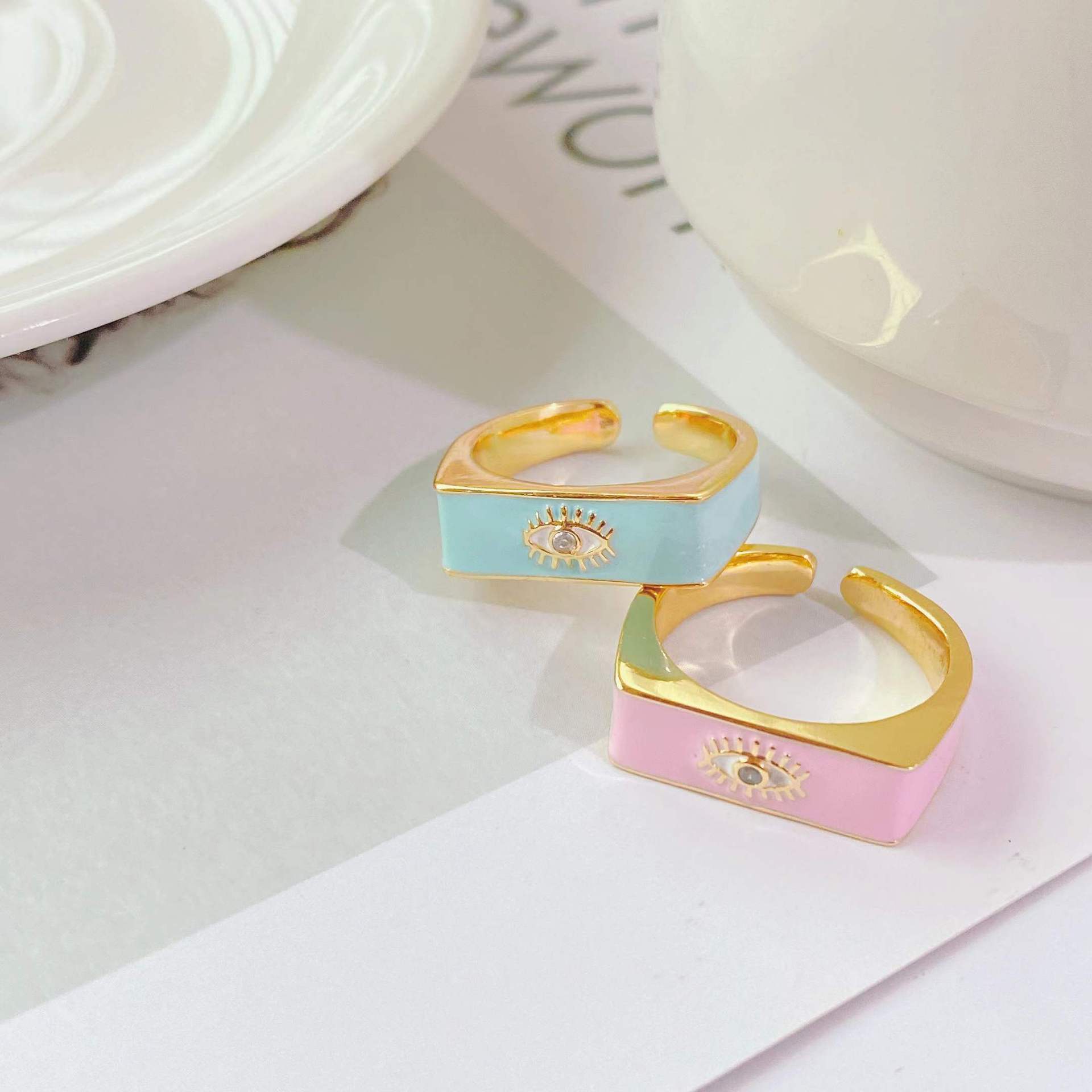 fashion trend ring 18k gold-plated oil drop simple eye opening adjustable female ring