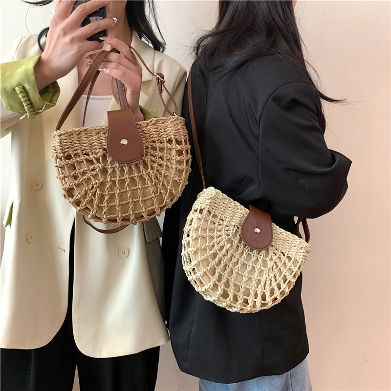 Summer Niche Straw Bag for Women, Beach Vacation Beach Bag, Crossbody Shoulder Bag, Armpit Saddle Bag, Woven Small Bag