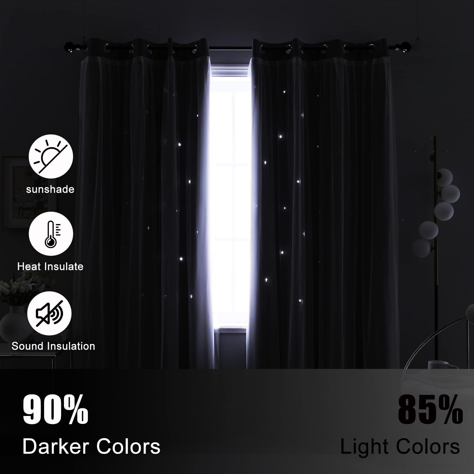 double layer curtains hollow star blackout rod punching short curtains_voghion.com