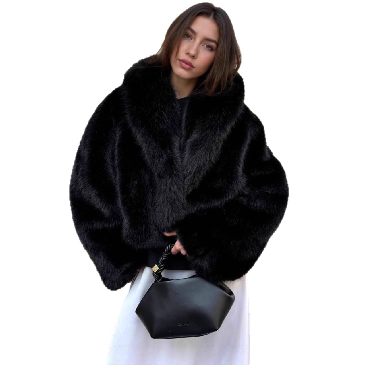 Cappotto in pelliccia sintetica di lusso - Cappotto invernale da donna con collo a scialle e tasche, giacca in pelliccia vegana morbida e calda per autunno e inverno (S-XXL, nero/marrone)_voghion.com