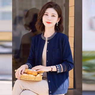 【100%纯羊毛】中老年女厚款妈妈毛衣上衣秋冬针织羊毛衫外套开衫