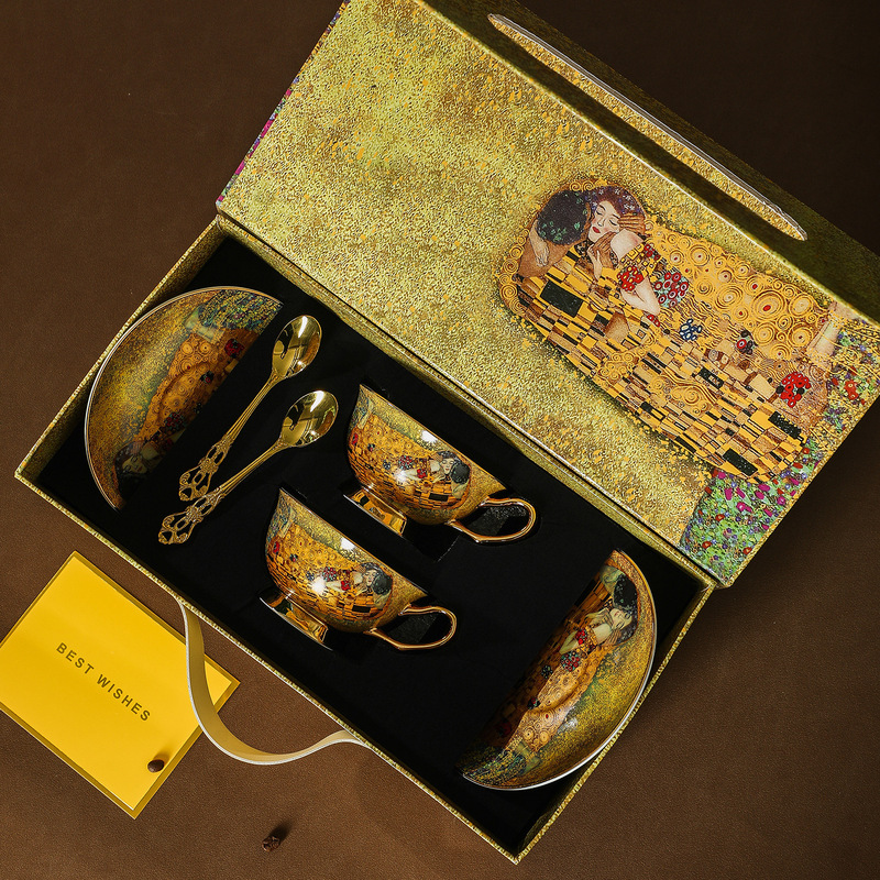 Kiss European-style Ceramic Bone China Coffee Cup Cup and Saucer suit Vintage French-style English-style Afternoon Tea Set Tea Cup Gift Box