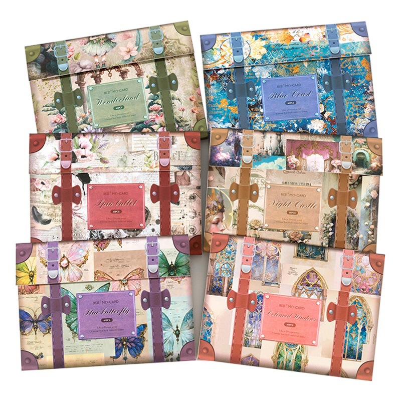 Momo material papel serie mágica de ensueño retro estilo caja mano cuenta DIY material decoración base 60 unidades 6 modelos