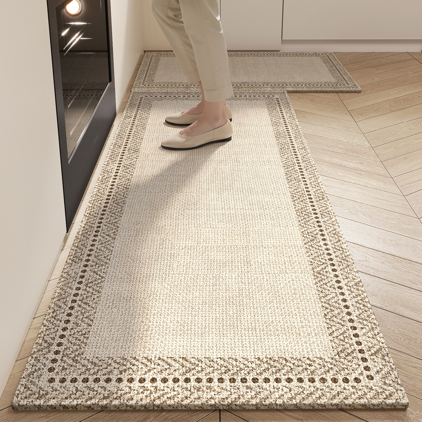 Kitchen Floor Mats, Kitchen Special Floor Mats, Oil-Proof, Waterproof, Wipeable, Washable, Non-Slip, Stain-Resistant, Household Strip Carpets