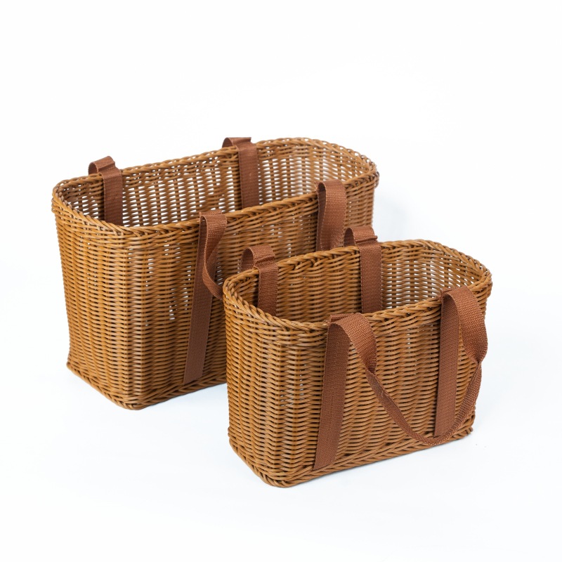 塑料仿藤编手提篮户外野餐篮水果购物篮礼品篮买菜手提篮