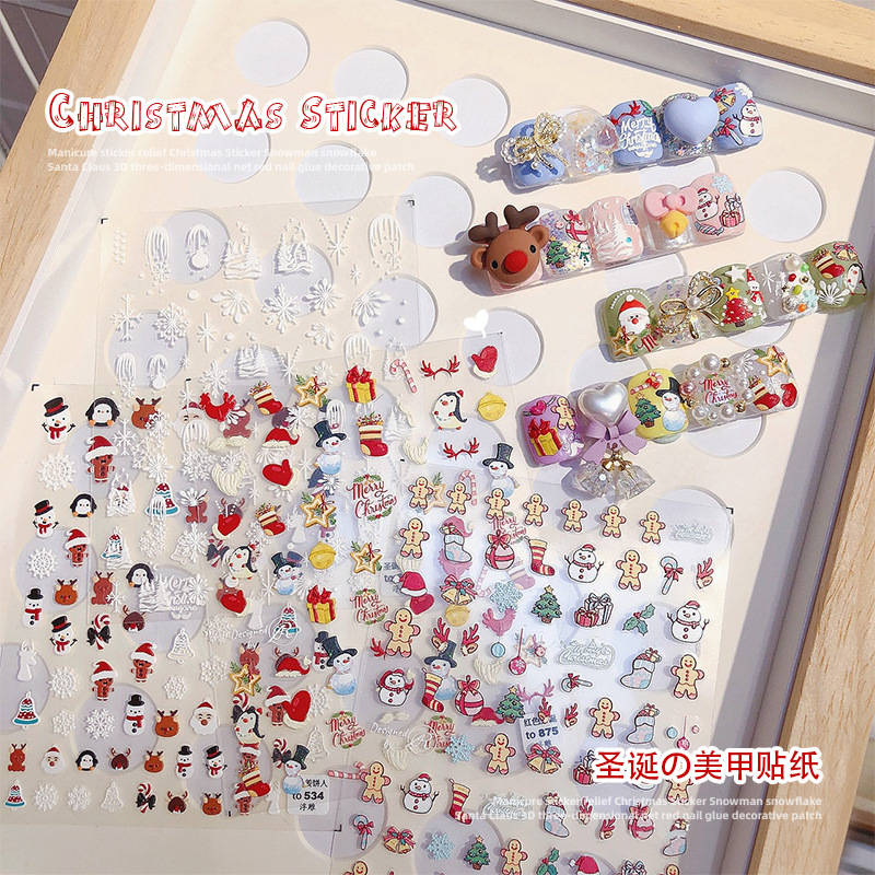 Japonés Navidad uñas 2022 nuevo lindo Halloween Año Nuevo muñeco de nieve ELK copo de nieve alivio invierno estilo