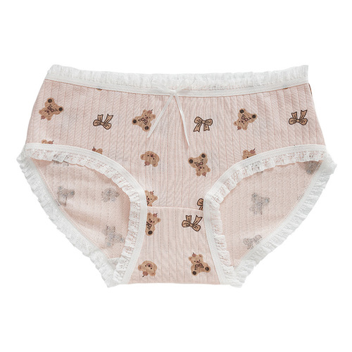 Pure cotton underwear milk tea color taro purple skin color white bow bear Morandi refreshing summer breathable briefs