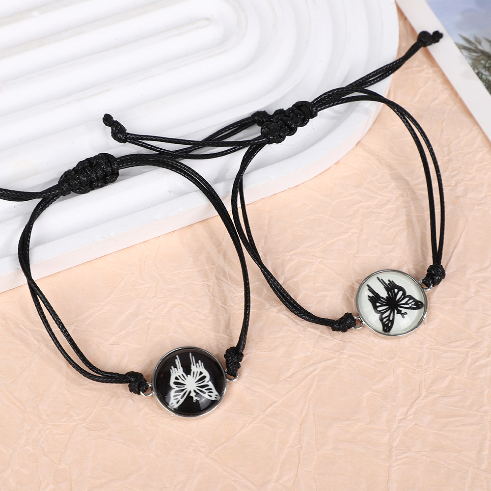 Cross-Border Fashion Hot-Selling Couple's Valentine's Day Woven Bracelets, Luminous Sun and Moon Butterfly Bracelets, Creative Two-Pack Wholesale