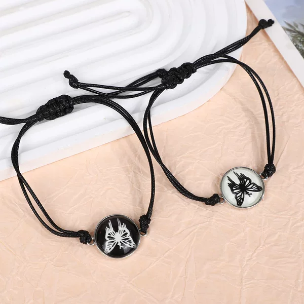 Cross-Border Fashion Hot-Selling Couple's Valentine's Day Woven Bracelets, Luminous Sun and Moon Butterfly Bracelets, Creative Two-Pack Wholesale