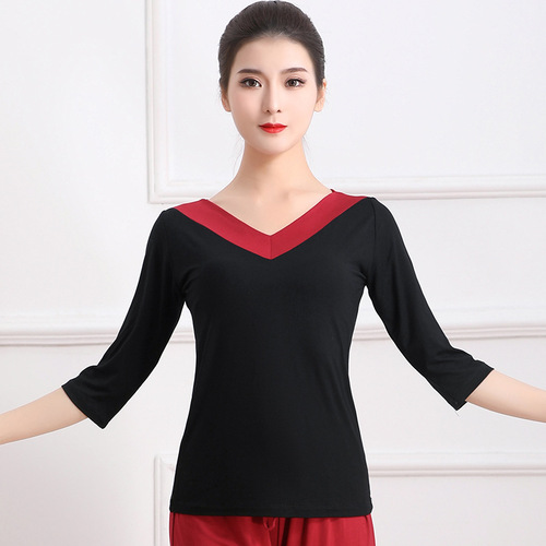 Delicate Modal Cotton Spring and Summer Dance Wear for Women Adult Square Dance Performance Top with V-Neck High Cost-Performance
