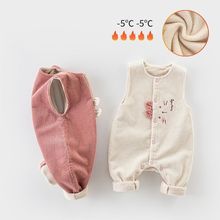 婴儿加绒背带裤2025秋冬新款棉裤外穿幼儿保暖暗扣男女宝宝冬装裤