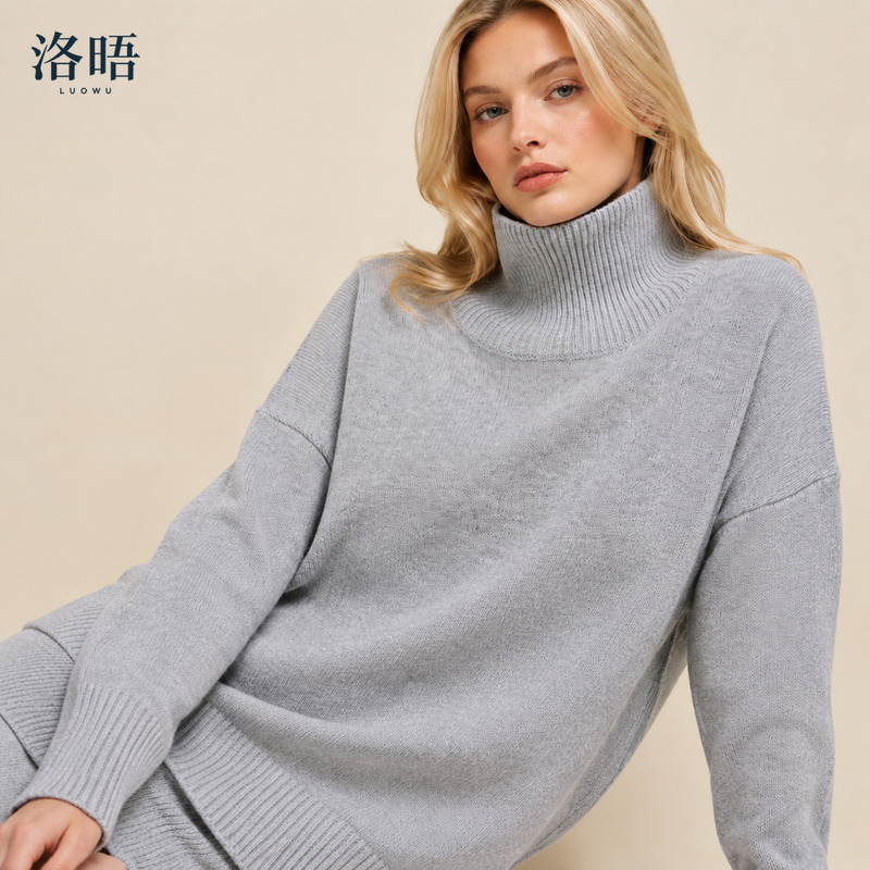 2026 Fall/Winter New Women's Loose Fit Half-Turtleneck Sweater, European and American Cross-Border Bestseller, Solid Color Long-Sleeve Knitwear