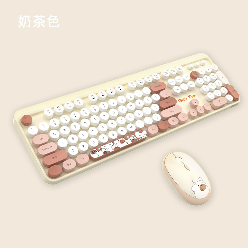 Hellobear fábrica punk colorido encantador oficina 2.4G inalámbrico conjunto de teclado de ratón estilo retro