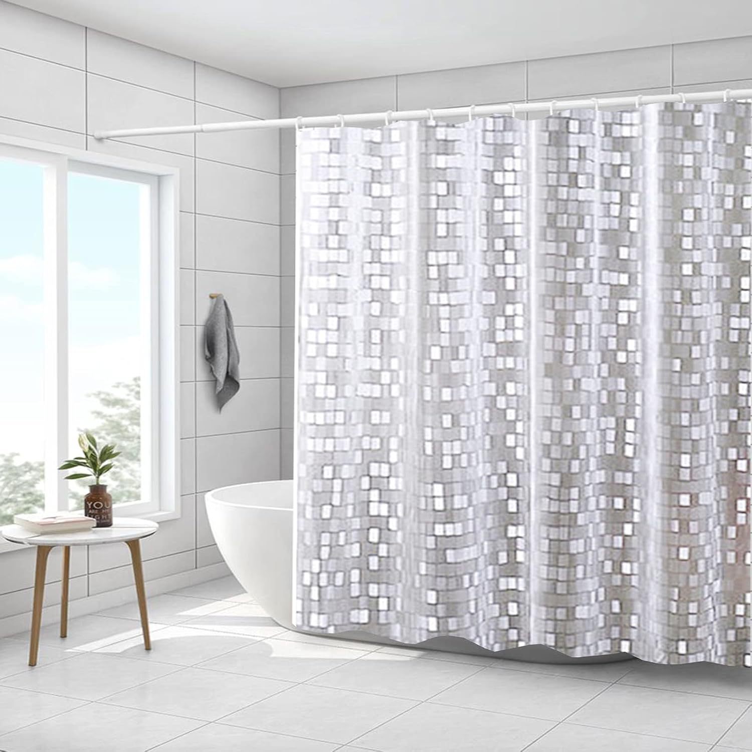 Cortina de ducha semitransparente con diseño de cubo de agua 3D, disponible para dropshipping, impermeable, antiadherente, gruesa y resistente al moho.