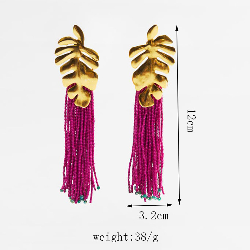 1 Pair Original Design Leaf Alloy Seed Bead Tassel Plating Womenu0027S Drop Earrings