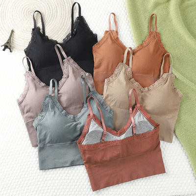 girl Lace camisole Thread Cotton vest seamless motion Underwear Sternum Primer Wrap chest Beautiful back Bras