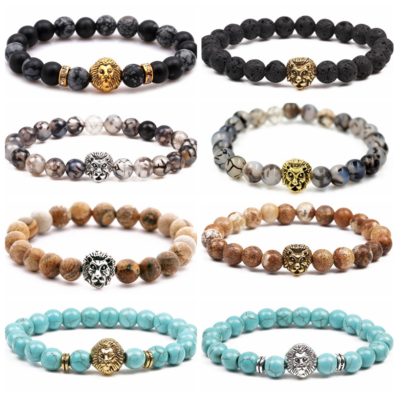Amazon Aliexpress eBay India agate cuentas pulsera de cabeza de león, piedra de pino cuentas de cabeza de león pulsera de cabeza de Buda