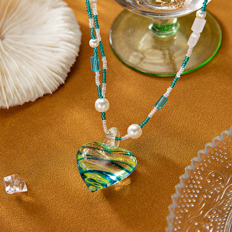 Fashion Heart Shape glass Pearl Womenu0027S Pendant Necklace 1 Piece