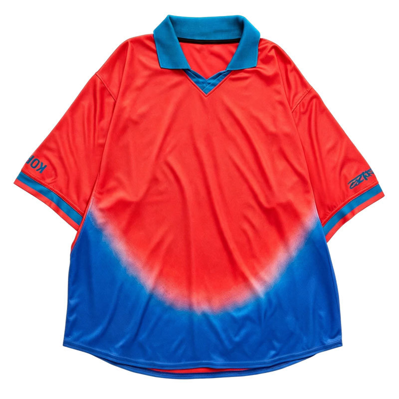 Retro Colorblock V-Neck Polo Soccer Jersey Red Blue