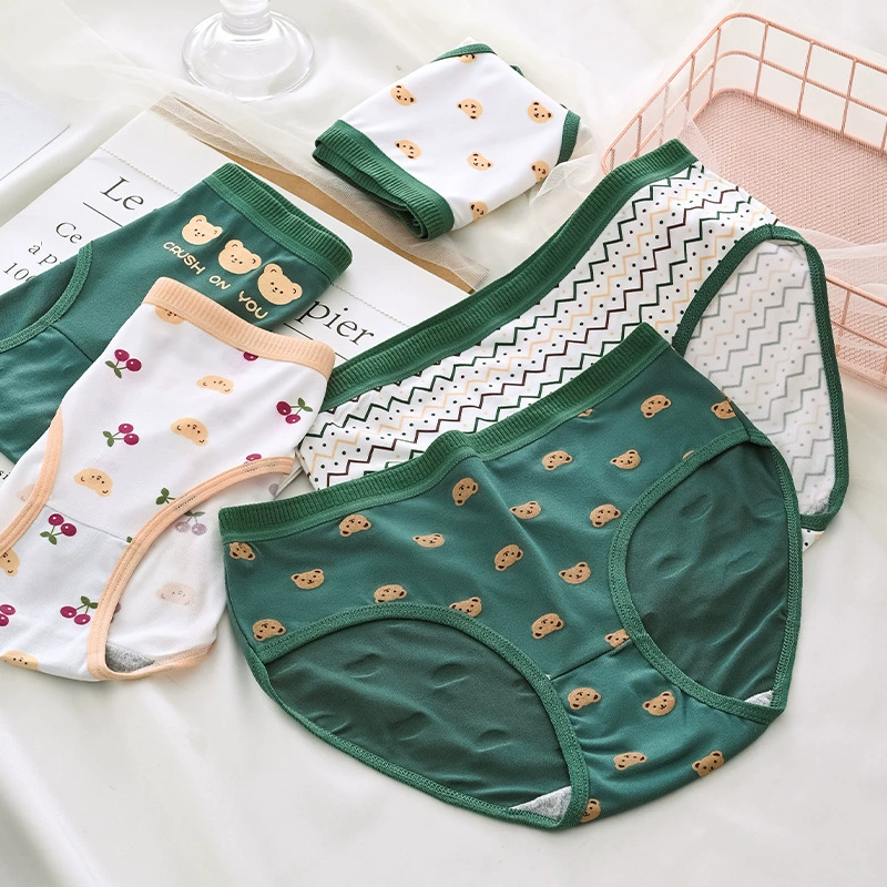 Нижнее белье для девочек летнее тонкое дышащее нижнее белье со средней талией в стиле девочек Японский милый студент мультфильм шорты с медведем голова