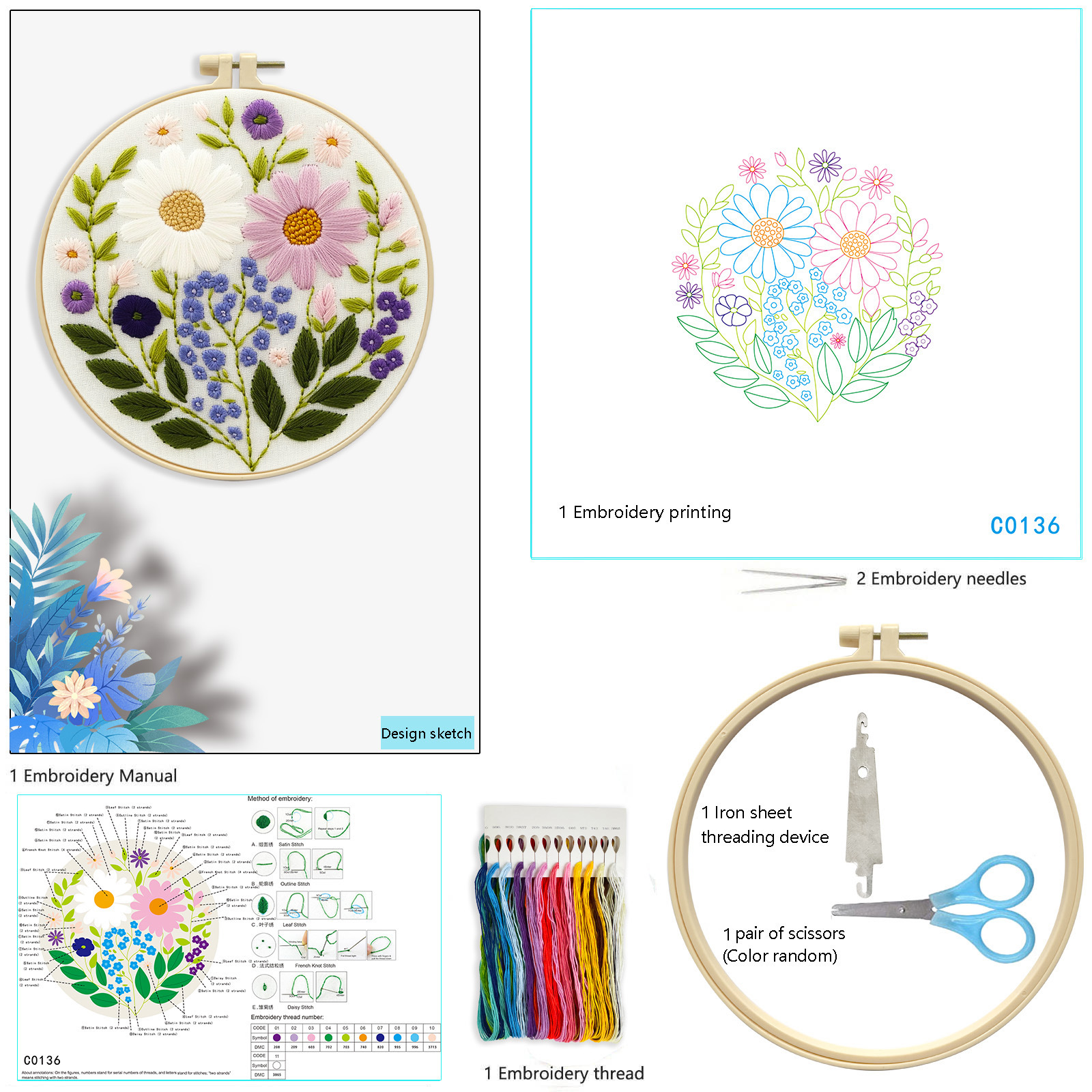 2025 nuevo paquete de material bordado diy serie de flores para principiantes paquetes de bordado transfronterizos Amazon nivel de entrada