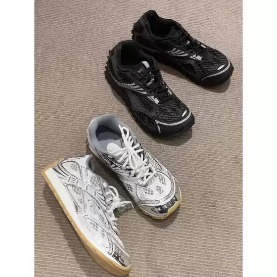Trendy Casual Sneakers - Celebrity Same Style Mesh 2026 Spring New Silver Running Shoes for Women Couple Retro Dad Shoes