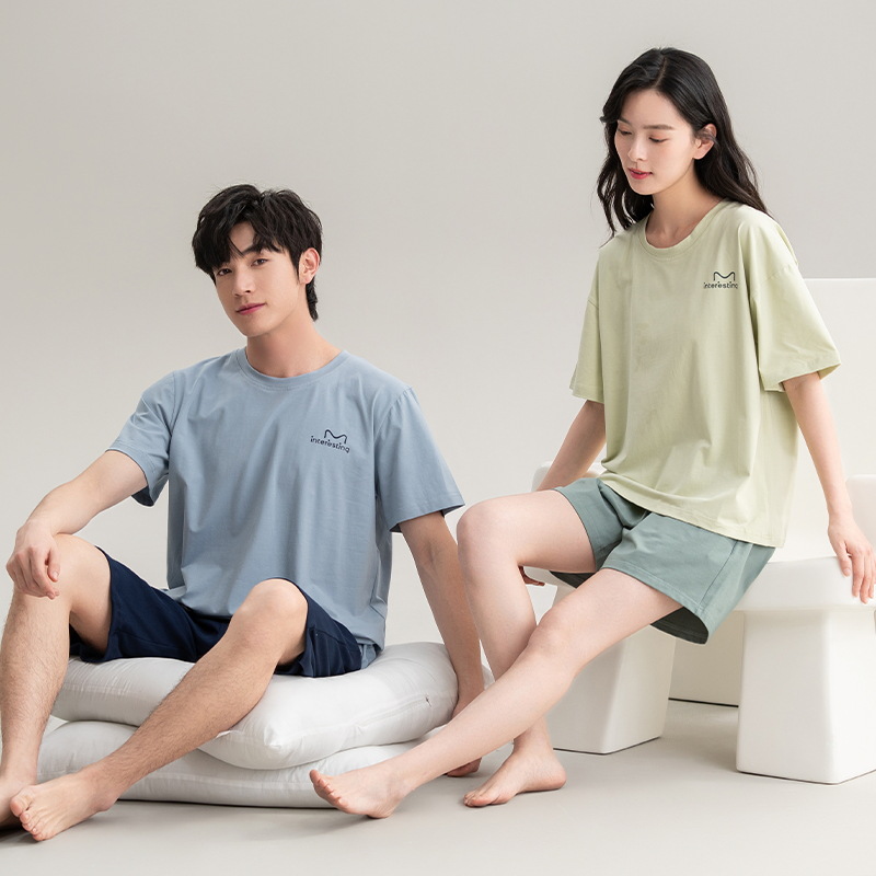 [Antibacteriano] Pijamas de pareja, ropa de hogar de algodón de manga corta de verano para mujer, pantalones cortos delgados para hombre, sueltos y exteriores