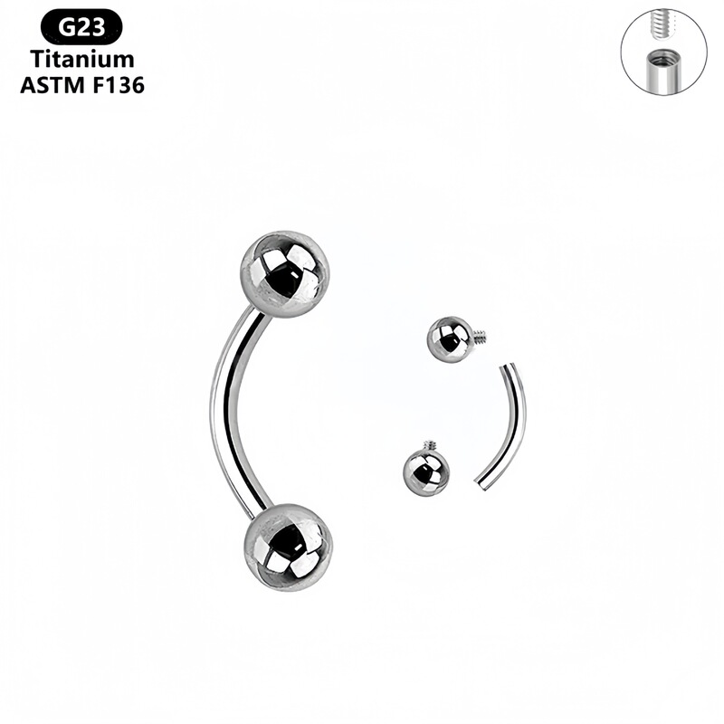 F136 Titanium Alloy Light Ball Eyebrow Stud Double-Ended Curved Rod External Thread Round Ball Lip Ring Navel Stud G23 Body Piercing Jewelry