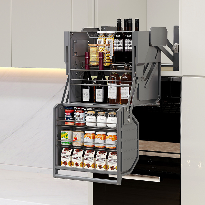 Gabinete de suspensión Cesta de elevación de doble cuerpo Gabinete alto Refrigerador Gabinete superior Cesta de tiro de bocadillos Gabinete de cocina Profundizar elevador desplegable