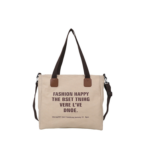 Simple canvas large-capacity casual bag for women 2024 new style lazy style one-shoulder fashion printed letter tote bag