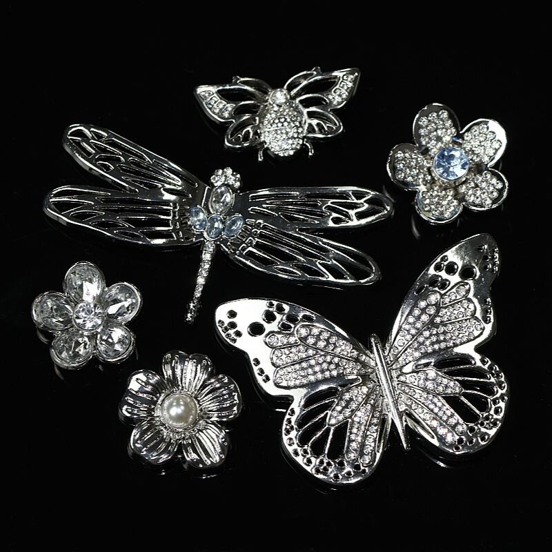 Hole shoes accessories butterfly diy shoe buckle texture metal silver garden shoes flower decoration cloud puff shoes accessories