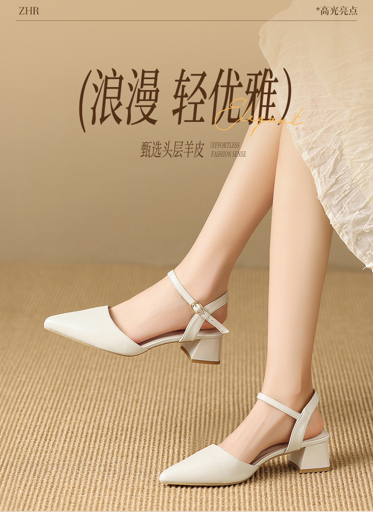 Sandal cao gót nữ mũi nhọn quai hậu kiểu Pháp — EH303 Đen chi tiết 3