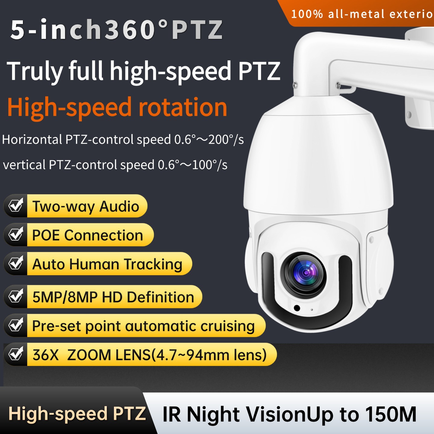 Tam Metal Yüksek Hızlı Outdoor 360 Derece Optik Zoom IP Bulut Kamerası Kapalı Devre Televizyon Kamerası HD Lazer Gece Görüşü
