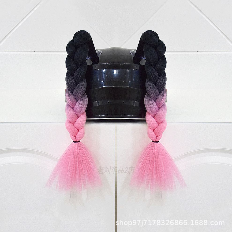 Motuoche – Helmet Braids Pigtails Auto Parts and Accessories - black-and-pink-short-braids-pair