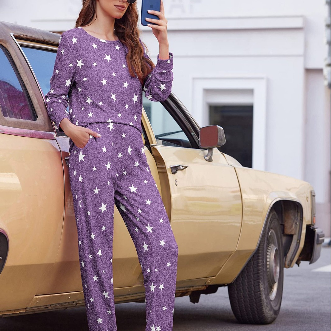 Spot traje de pijama de mujer Amazon estilo caliente patrón de venta caliente venta directa de fábrica envío de una pieza comercio exterior europeo y americano