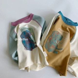 麦宝儿童打底衣2024冬季新品男女童卡通大象上衣韩系百搭打底衫潮