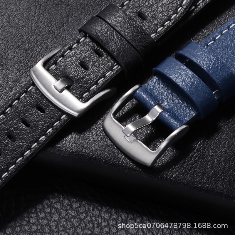 適用三星 GalaxyWatch4時尚簡約真皮錶帶復古牛皮錶帶 表配件20mm
