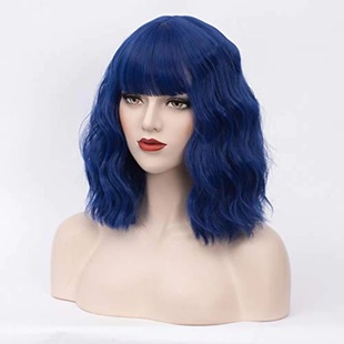 Oushuo European and American Women's Wig Headgear Air Bangs Water Ripple Short Curly Hair Short High Temperature Silk Chemical Fiber Wig Head
