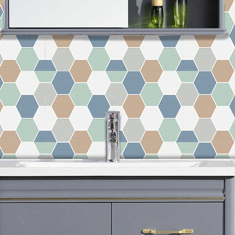 Simple Blue And Green Hexagon Lattice Tile Wall Stickers display picture 5