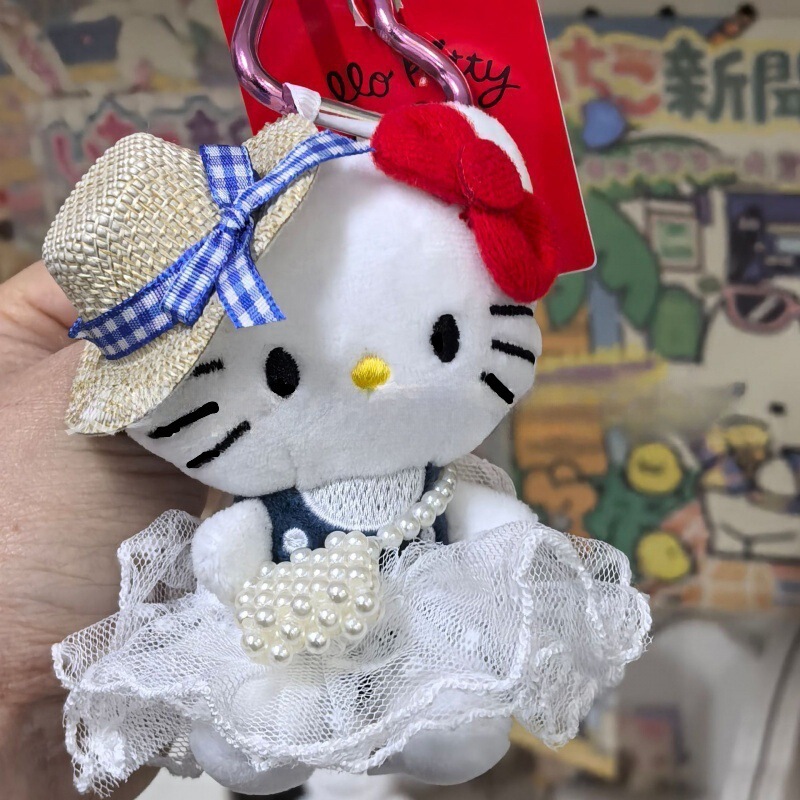 黑色草帽kitty帽宝宝挂件爱心扣公仔玩偶可爱赫本风挂饰钥匙扣|undefined