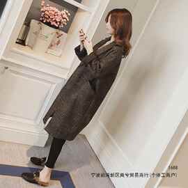 25冬季新韩版中长款千鸟格大码毛呢外套女西装领格纹过膝茧型大衣
