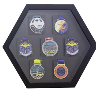 Photo Frame Medal Display Rack Keep Storage Frame Hexagonal Solid Wood Sports Medal Wall Hanging Hollow Picture Frame