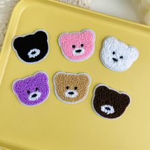 廠家毛巾綉多色小熊頭像布貼 簡約電腦綉花卡通補丁貼配件批發