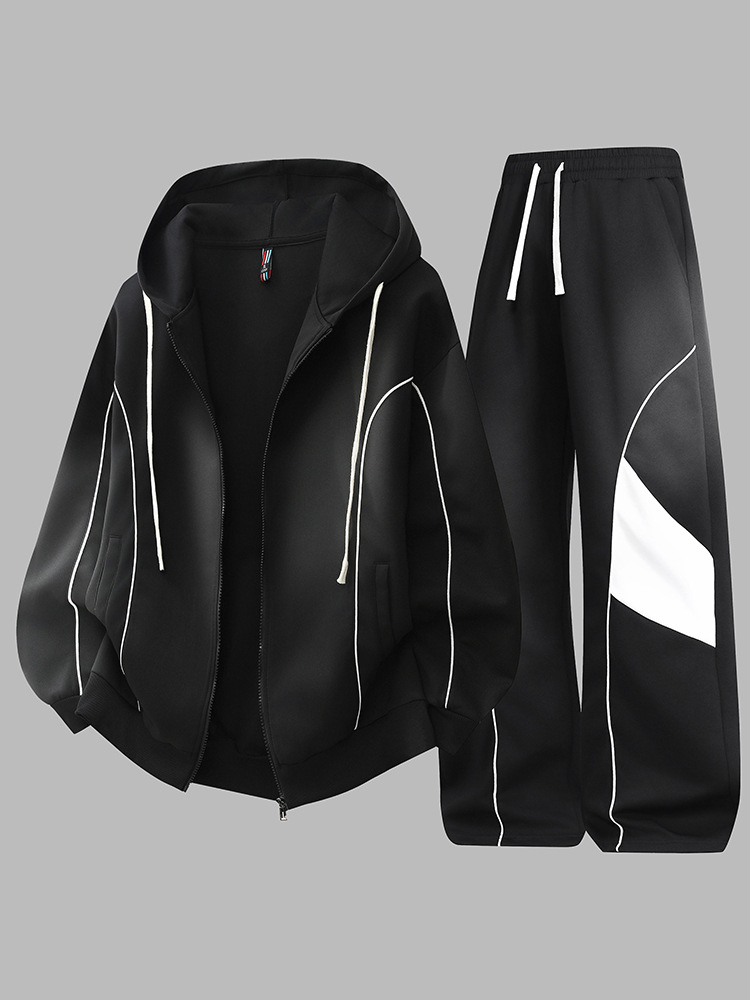 Primavera y otoño estilo de moda juvenil con capuz cardigan chaqueta chaqueta pantalón de abrigo hombre primavera y otoño suelto juego deportivo casual hombre