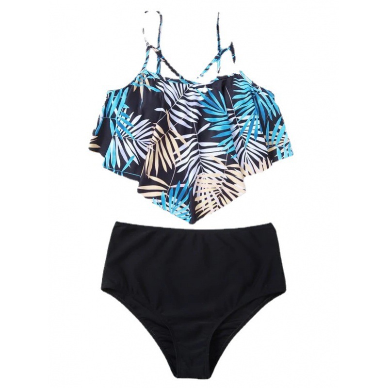 Mingyi nueva moda europea y americana dividida traje de baño de las mujeres impreso cintura alta bikini con volantes traje de baño bikini mujeres