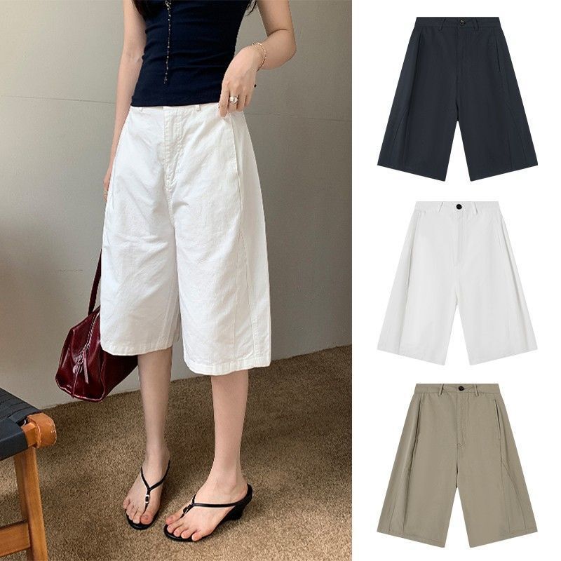 Summer Loose-Fitting Women's Knee-Length Shorts, Three-Dimensional Cut, High-Waisted, Straight-Leg, Thin Workwear Pants, Plus Size, Versatile