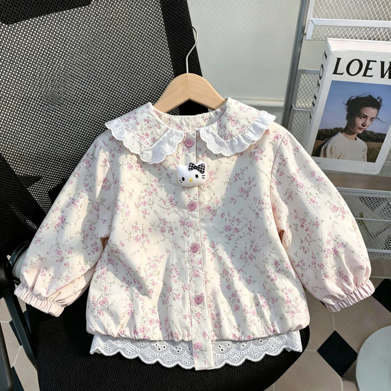 Girls' outerwear, new spring/autumn collection 2026, stylish doll-collar top for baby girls, children's floral jacket Girls' outerwear, new spring/autumn collection 2026, stylish doll-collar top for baby girls, children's floral jacket