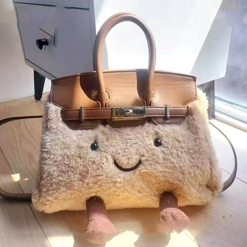 2026 Autumn/Winter Cartoon Fashion Furry Bag Kelly Handbag Cute Smiley Face Plush Crossbody Bag 2026 Autumn/Winter Cartoon Fashion Furry Bag Kelly Handbag Cute Smiley Face Plush Crossbody Bag