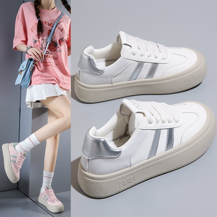 厚底板鞋女2025秋季新款皮面防滑增高韩版休闲小白鞋户外单鞋M26|undefined