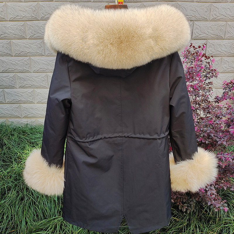 Women's Clothing Sleeve fur new fox fur detachable collar mid length parka fur mink coat women's_voghion.com